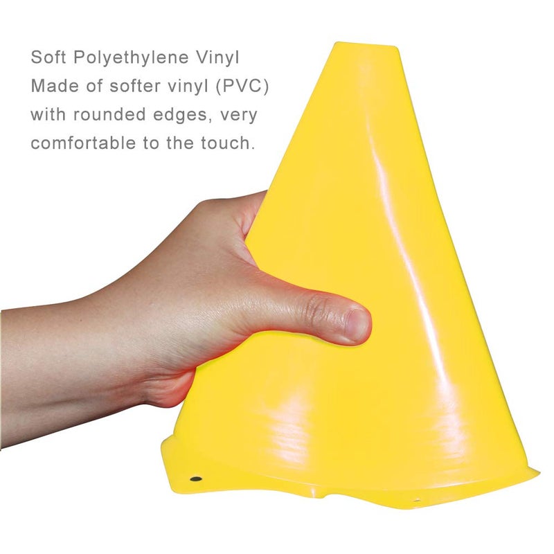Fragraim 9 Inch Plastic Training Traffic Cones, Sport Cones, Agility Field Marker Cones for Soccer Basketball Football Drills Training, Outdoor Activity or Events - 10 Pack, Yellow - Image 3
